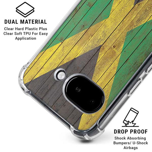 Jamaican Flag Dark Wood Google Pixel 9a Clear Case
